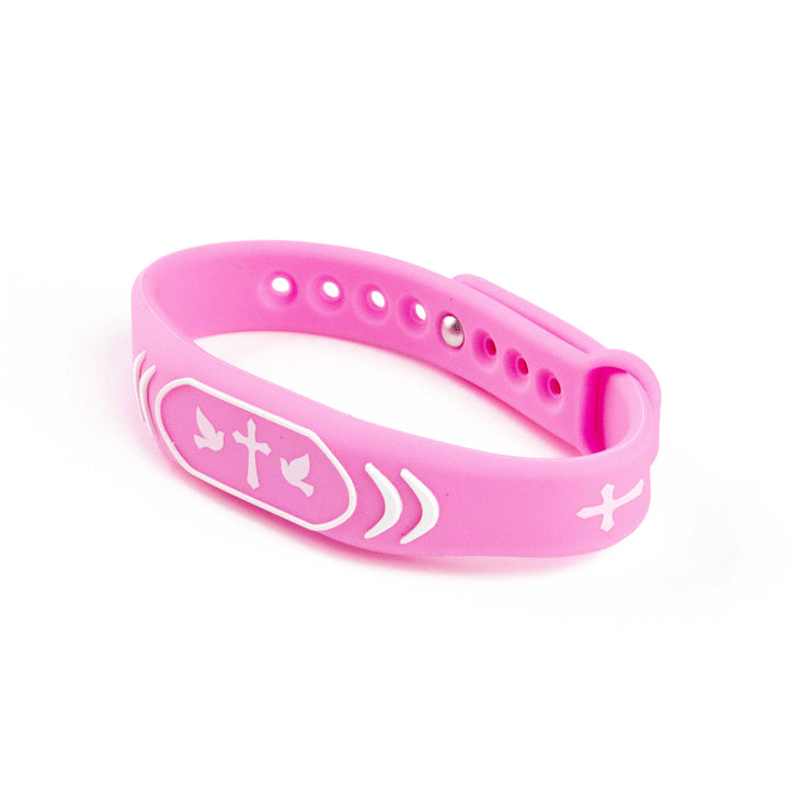 Pink with Cross &amp; Dove - Logos Tap Silicone Bracelet