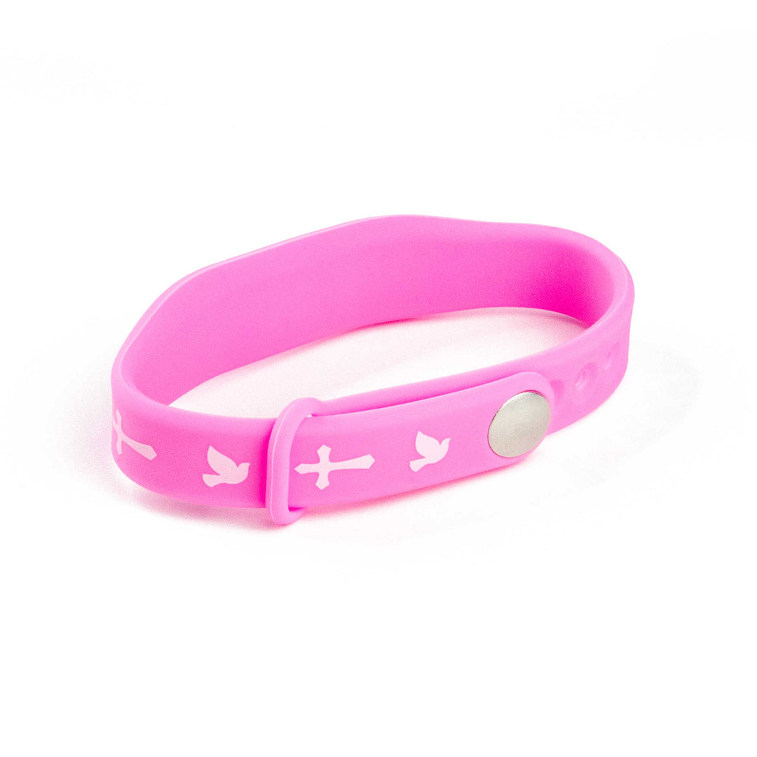 Pink with Cross &amp; Dove - Logos Tap Silicone Bracelet