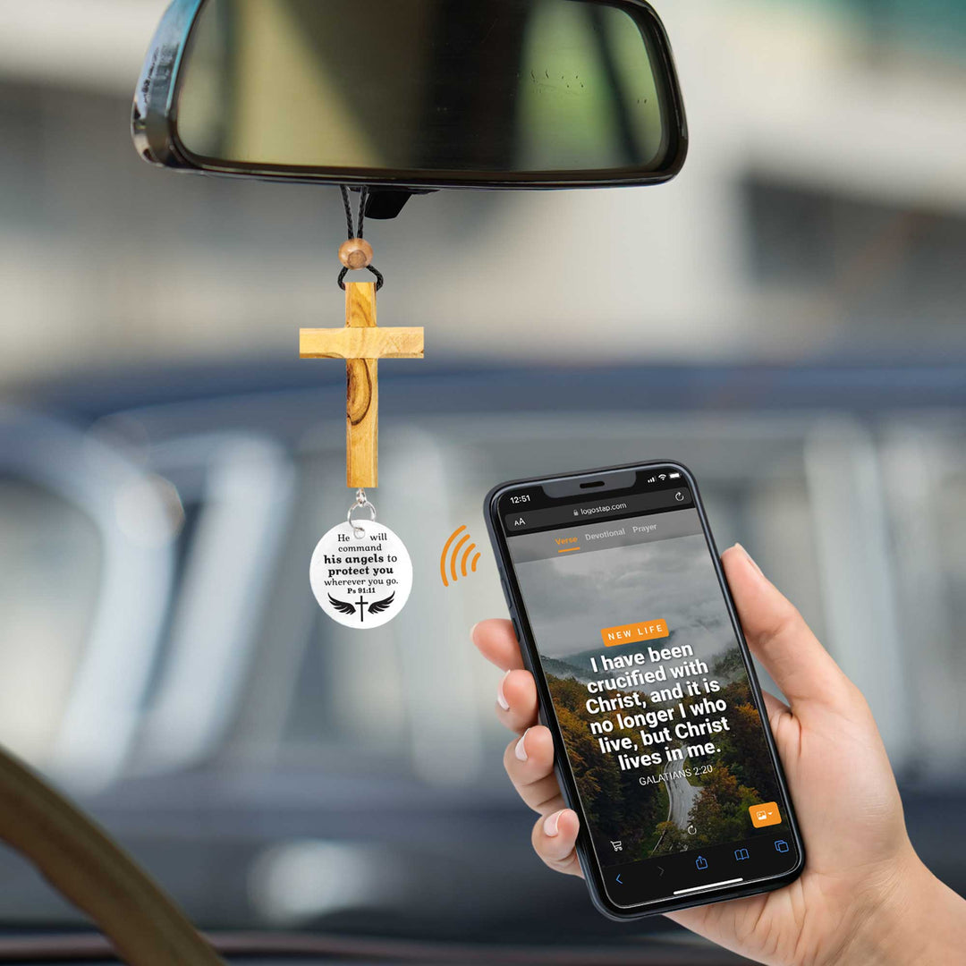 His Angels, Ps 91:11 - Logos Tap Car Charm Cross