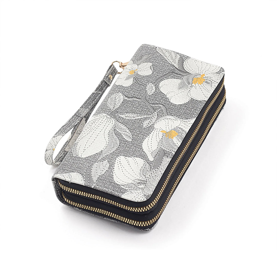 Black - Florist Wristlet dual-sided zippered