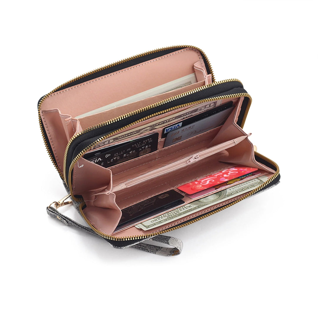 Black - Florist Wristlet dual-sided zippered