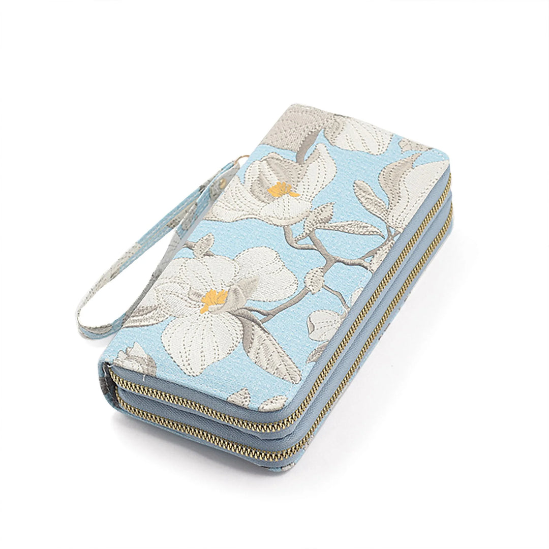 Blue - Florist Wristlet dual-sided zippered