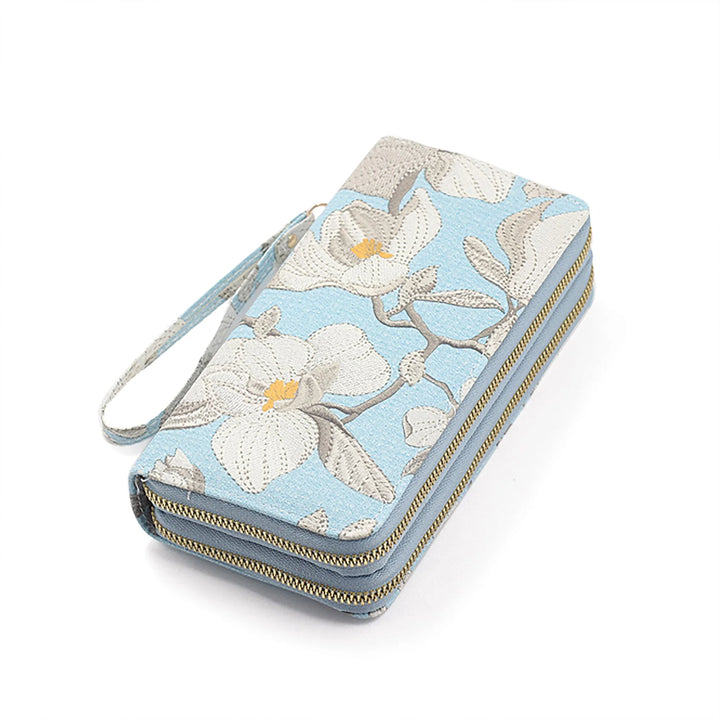 Blue - Florist Wristlet dual-sided zippered
