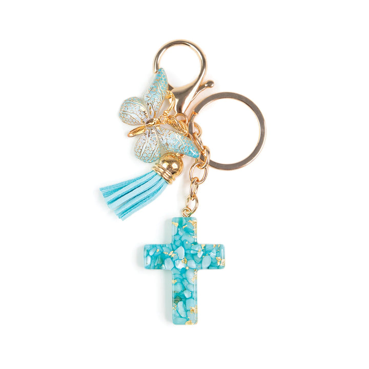 Cross Charm Key Ring – White