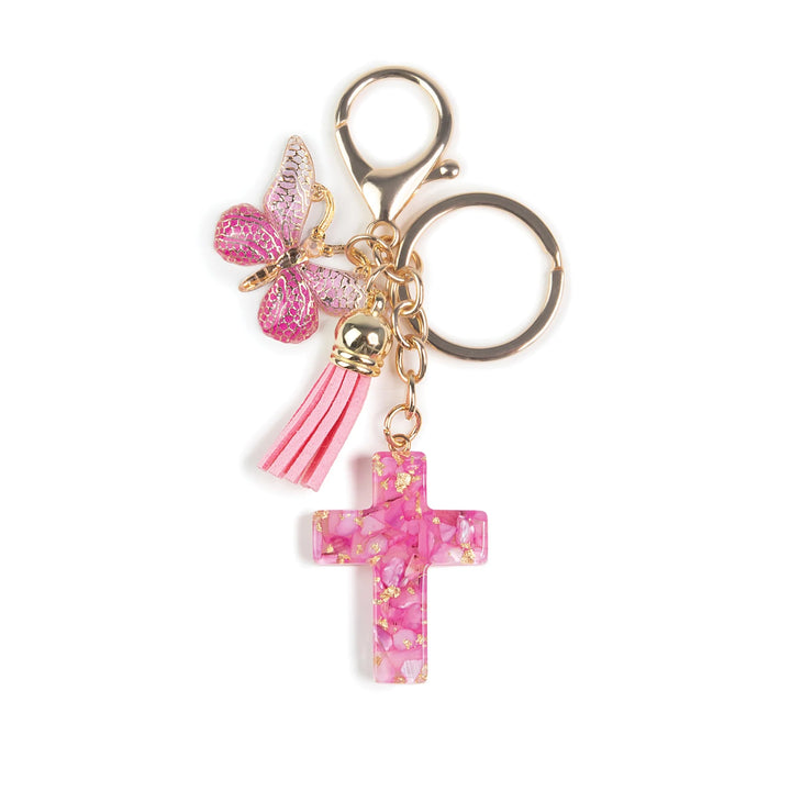 Cross Charm Key Ring – White