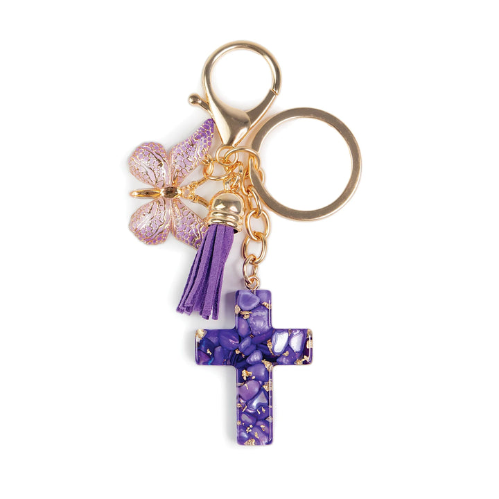 Cross Charm Key Ring – White