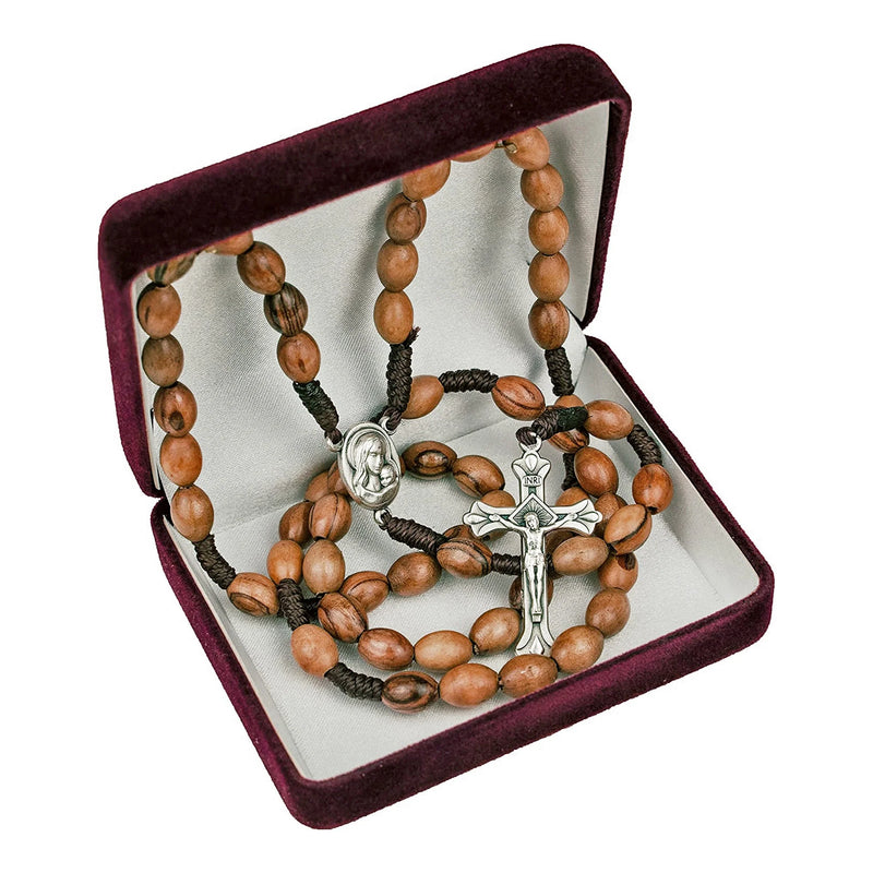 Olive Wood Rope Rosary Virgin Mary and Baby Jesus