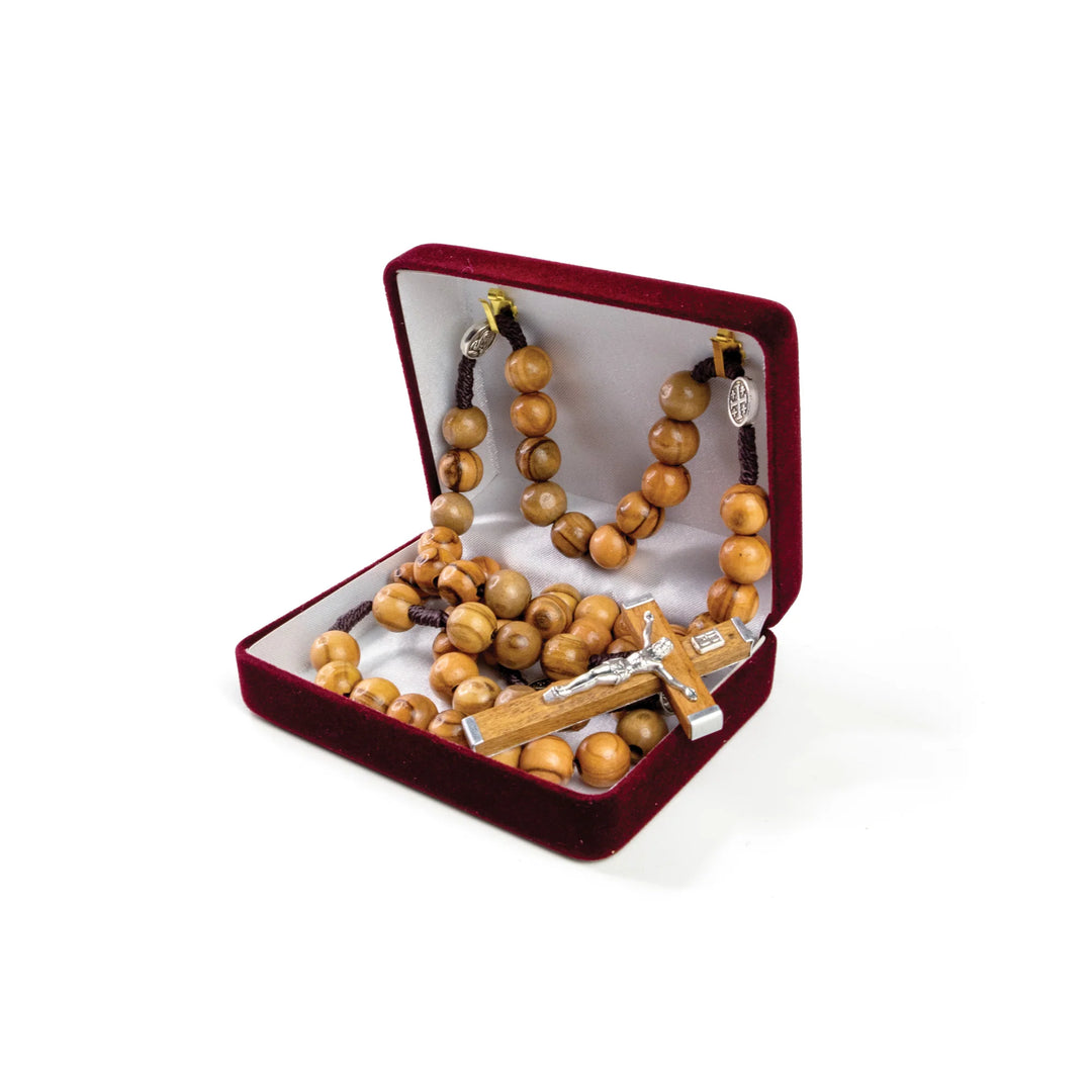 Olive Wood Rope Rosary with Metal Backed Crucifix and Large Beads