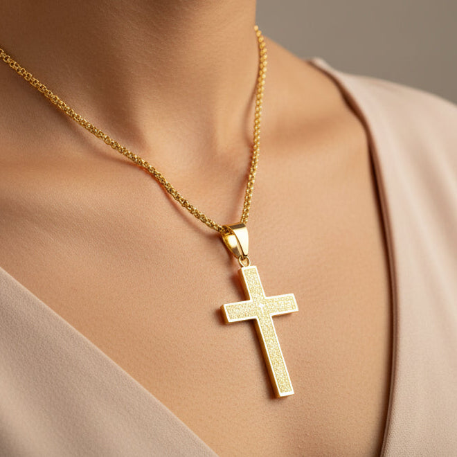 Our Father in Heaven Cross with 24 in Stainless Steel Chain – Gold Color