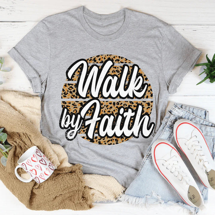 Minimalist Christian Scripture Crewneck Tee – "Walk By Faith"