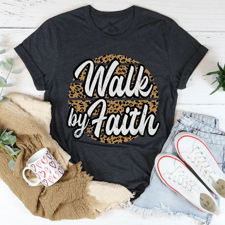 Minimalist Christian Scripture Crewneck Tee – "Walk By Faith"