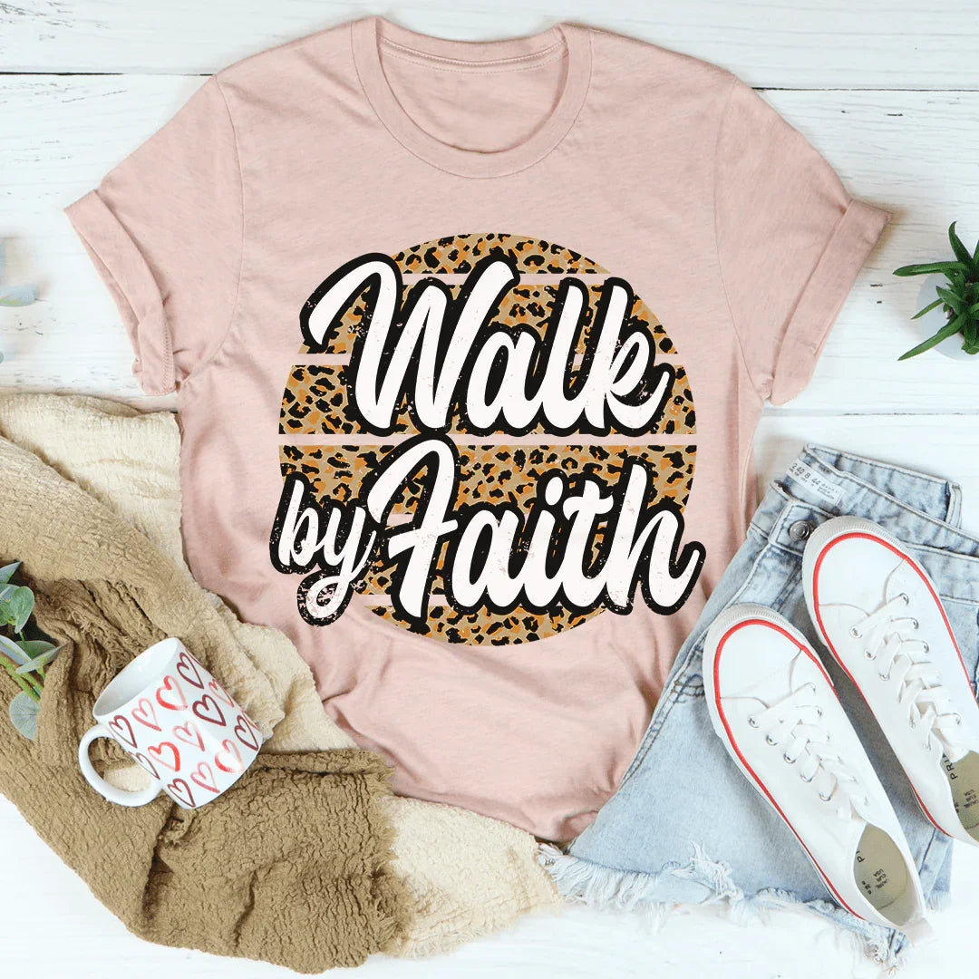 Minimalist Christian Scripture Crewneck Tee – "Walk By Faith"