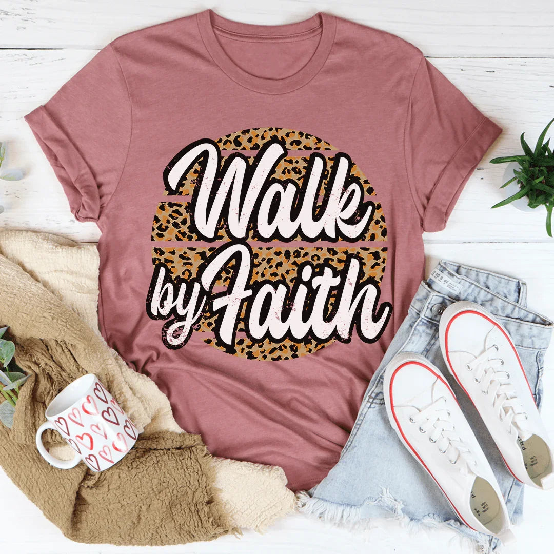 Minimalist Christian Scripture Crewneck Tee – "Walk By Faith"