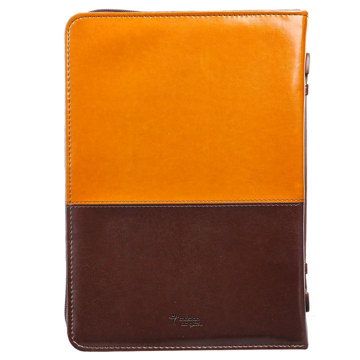 Stand Firm Two-tone Brown Faux Leather Classic Bible Cover - Philippians 4:1