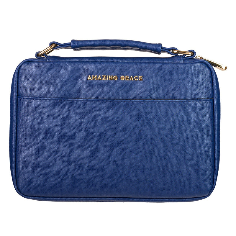 Amazing Grace Lux Leather Bible Cover in Navy - Medium