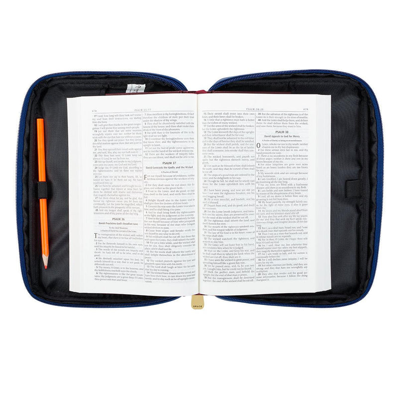 Amazing Grace Lux Leather Bible Cover in Navy - Medium