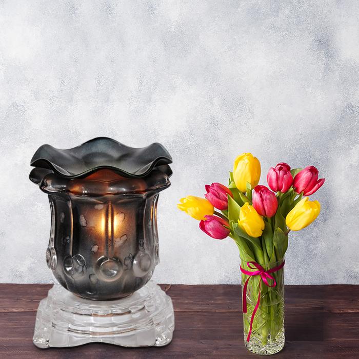 Glass Black Tulip Oil Warmer