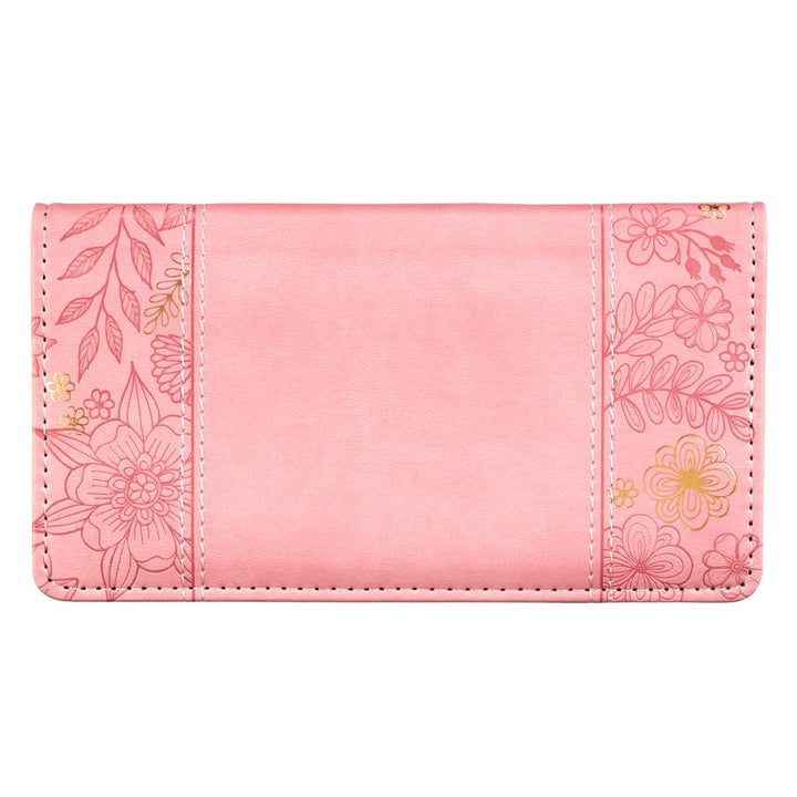 All Things Through Christ Checkbook Cover with Pink Floral Side Panels - Philippians 4:13