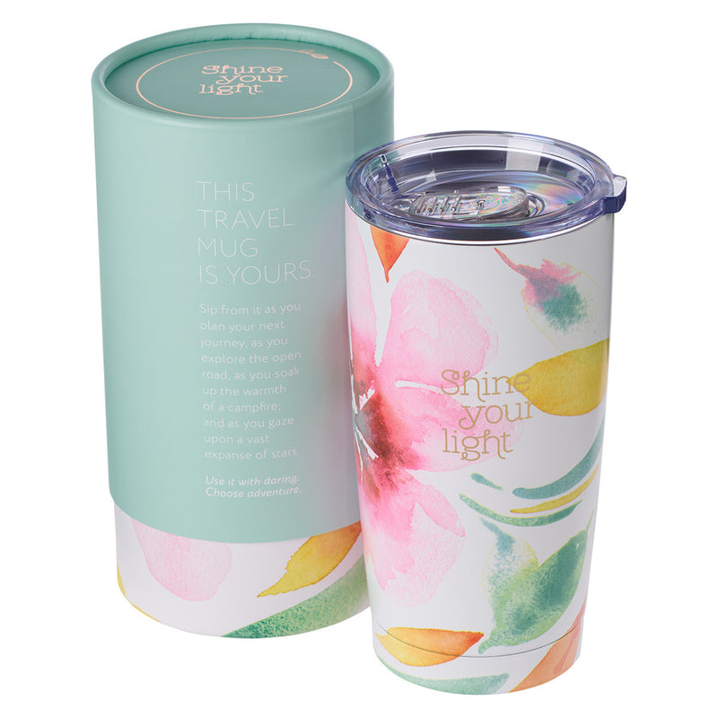 Shine Your Light Pink Daisies Stainless Steel Travel Mug