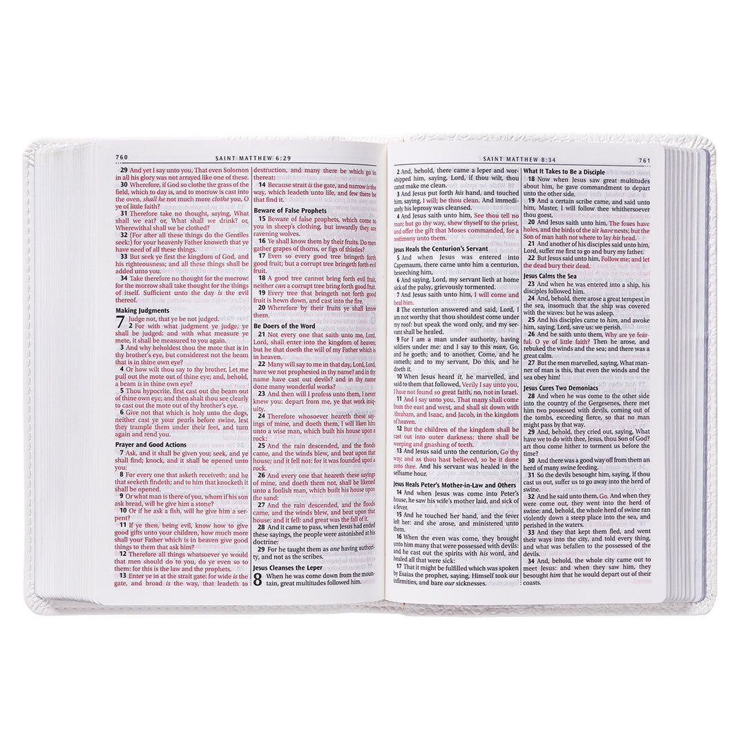 White Faux Leather Compact King James Version Bible