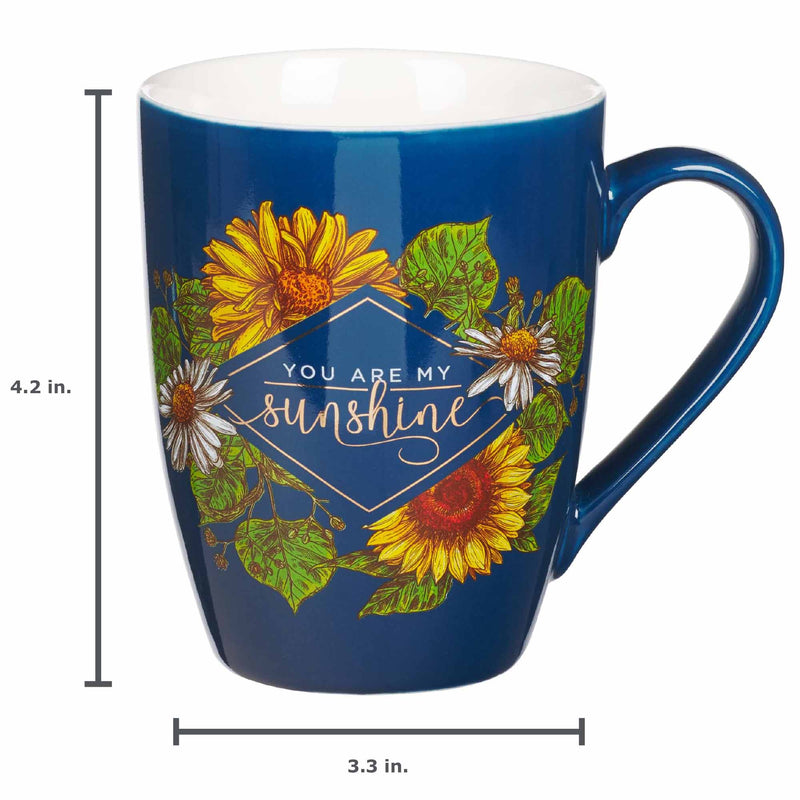 With Love Inspirational Coffee Mug for Women, You are My Sunshine Navy Blue/Sunflowers Gold Lettering Motivational Coffee/Tea Cup for Her Birthday, Mother&