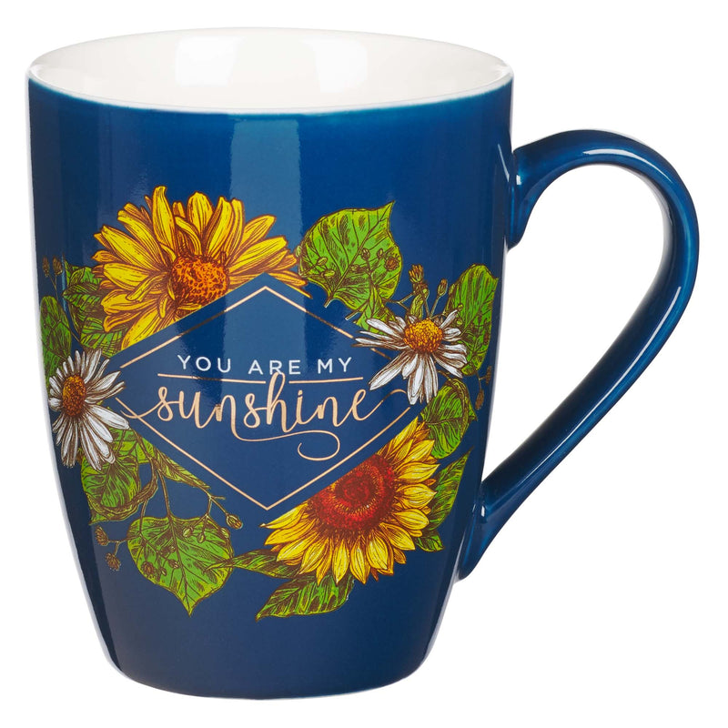 With Love Inspirational Coffee Mug for Women, You are My Sunshine Navy Blue/Sunflowers Gold Lettering Motivational Coffee/Tea Cup for Her Birthday, Mother&