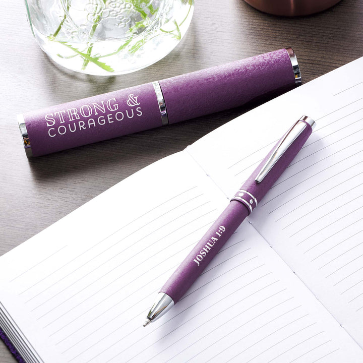 Strong &amp; Courageous Purple Gift Pen – Joshua 1:9