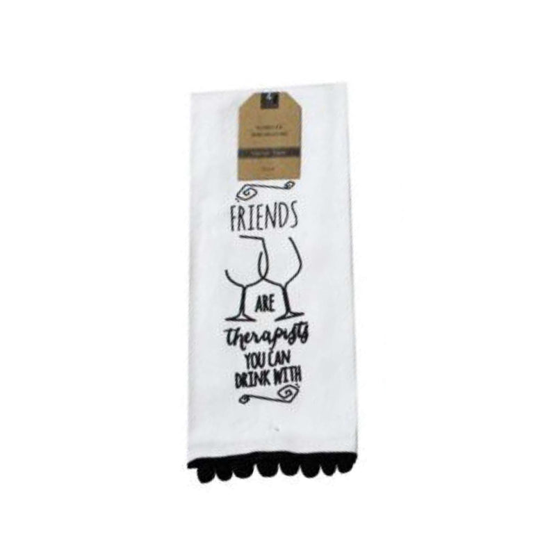 Friends are Therapists You Can Drink With - Funny Pom-Pom Printed Kitchen Towel